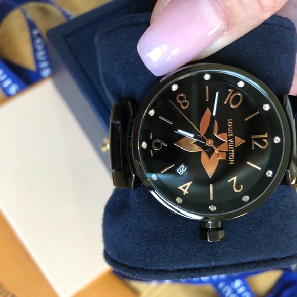 Women’s Louis Vuitton Tambour All Black Watch 39.5 Diamonds main image 16